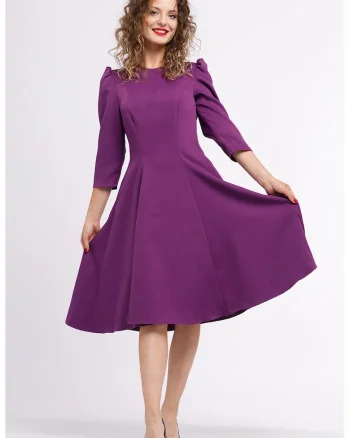 Rochie midi plisata cu buzunare laterale, Violet