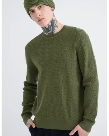Pulover texturat cu decolteu la baza gatului, Verde