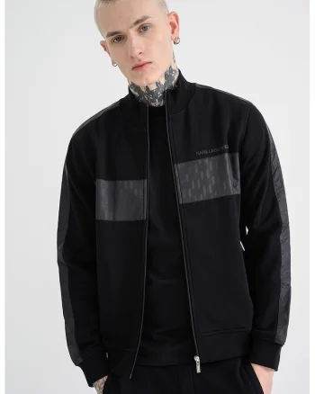 Bluza de trening cu logo si fermoar, Negru
