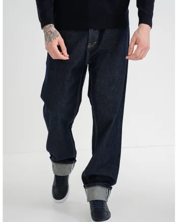 Blugi relaxed-fit cu nasturi, Albastru inchis