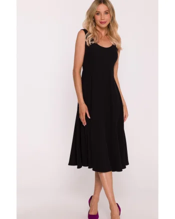 Rochie midi evazata fara maneci, Negru