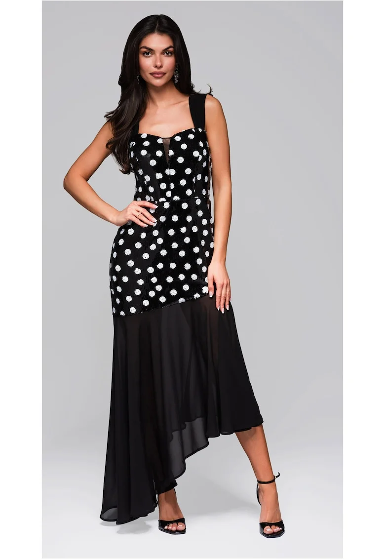 Rochie eleganta asimetrica cu aplicatii si fusta vaporoasa  LA-OM-DLR245, Negru
