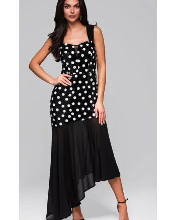 Rochie eleganta asimetrica cu aplicatii si fusta vaporoasa  LA-OM-DLR245, Negru