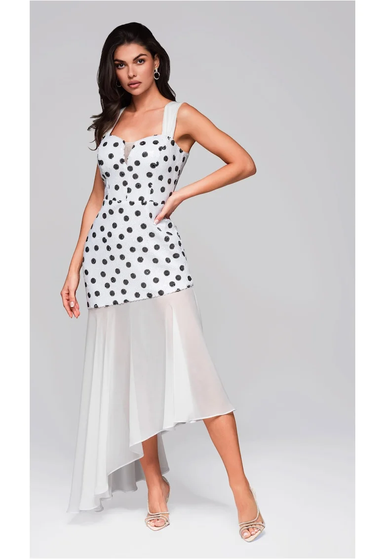 Rochie eleganta asimetrica cu aplicatii si fusta vaporoasa  LA-OM-DLR245, Alb