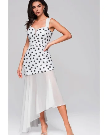 Rochie eleganta asimetrica cu aplicatii si fusta vaporoasa  LA-OM-DLR245, Alb