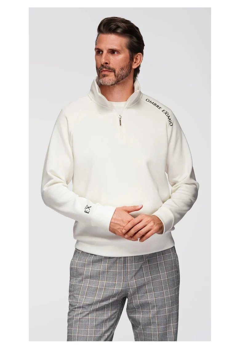 Bluza cu guler inalt cu fermoar si imprimeu contrastant  OM-SSZP-0211, Alb