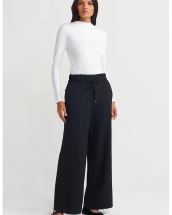 Pantaloni dama,  talie elastica, negru, Negru