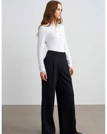 Pantaloni dama,  talie inalta, croiala larga, negru