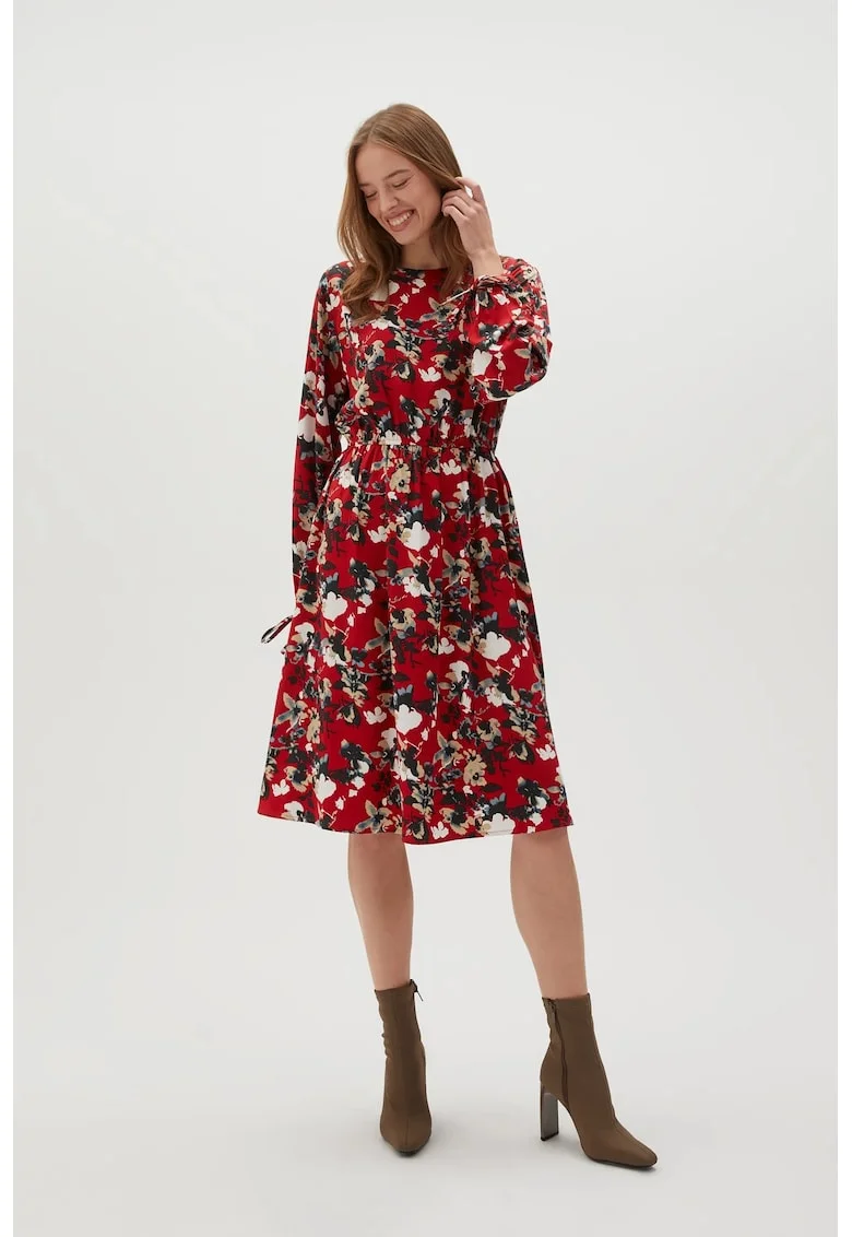 Rochie rosie cu flori si maneci bufante, Negru