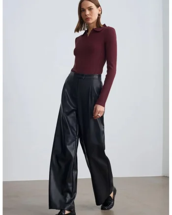 Pantaloni dama,  negru, imitatie de piele, Negru