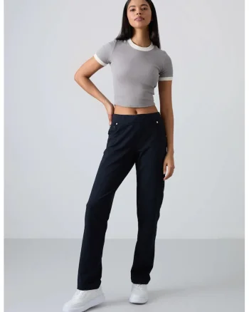 Pantaloni dama,  croiala dreapta, negru, bumbac