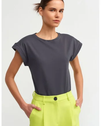 Tricou dama  gri antracit, bumbac 100%, maneca scurta, croiala regular fit