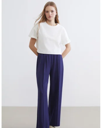 Pantaloni de trening cu croiala ampla si banda elastica in talie, Bleumarin