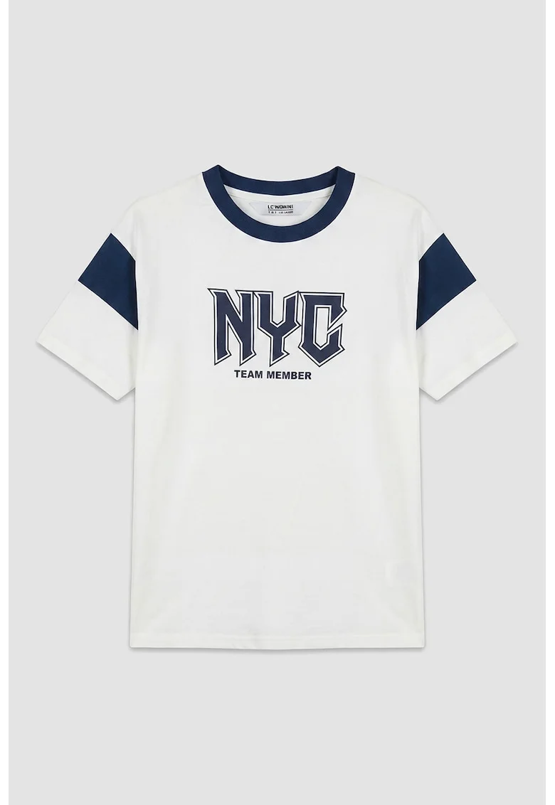 Tricou cu imprimeu text, Alb/Albastru ultramarin
