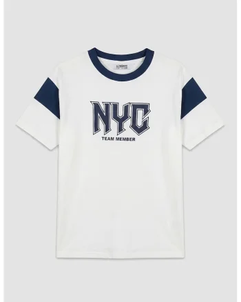 Tricou cu imprimeu text, Alb/Albastru ultramarin