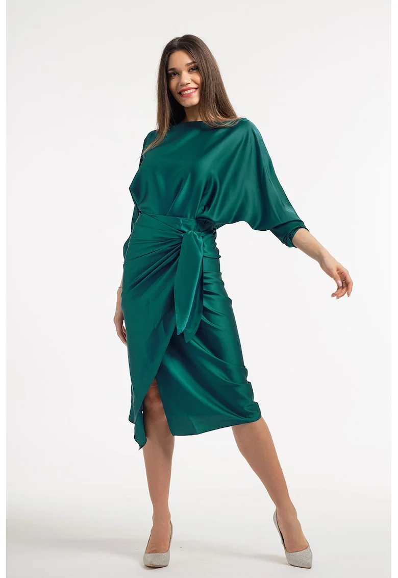 Rochie petrecuta cu slit pe partea din fata, Verde padure