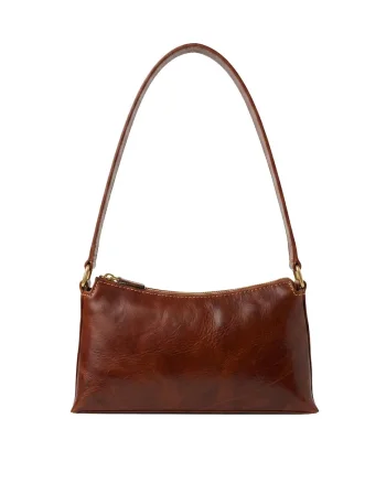 Geanta de piele cu bareta de umar Velvetia Elite, Maro