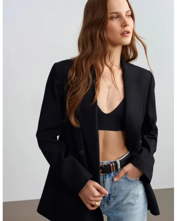 Sacou dama,  lejer, negru, 62% poliester, 35% viscoza, 3% elastan,