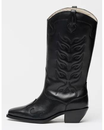 Cizme cowboy mid-calf din piele, Negru