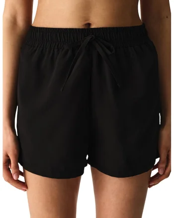 Pantaloni scurti de baie cu perforatii decorative laterale, Negru