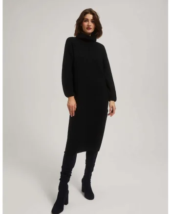 Rochie tricotata neagra cu guler inalt, Negru