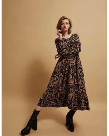 Rochie midi cu model, Bej