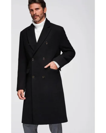 Palton cu doua randuri de nasturi din amestec de lana  OM-COWC-0133, Negru