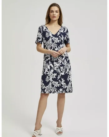 Rochie bleumarin cu model floral, Bleumarin