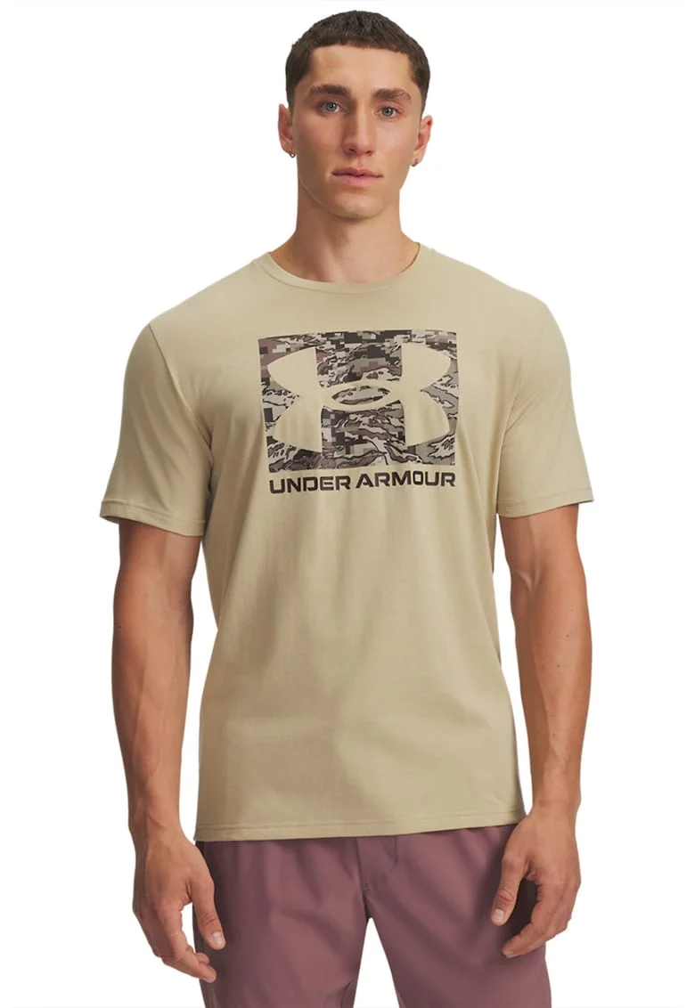 Tricou cu decolteu rotund si logo ABC Camo, Bej inchis