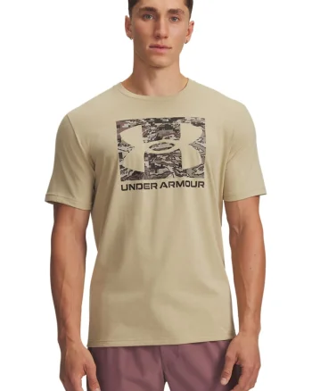 Tricou cu decolteu rotund si logo ABC Camo, Bej inchis