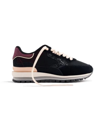 Pantofi sport de piele intoarsa cu garnituri de plasa, Negru