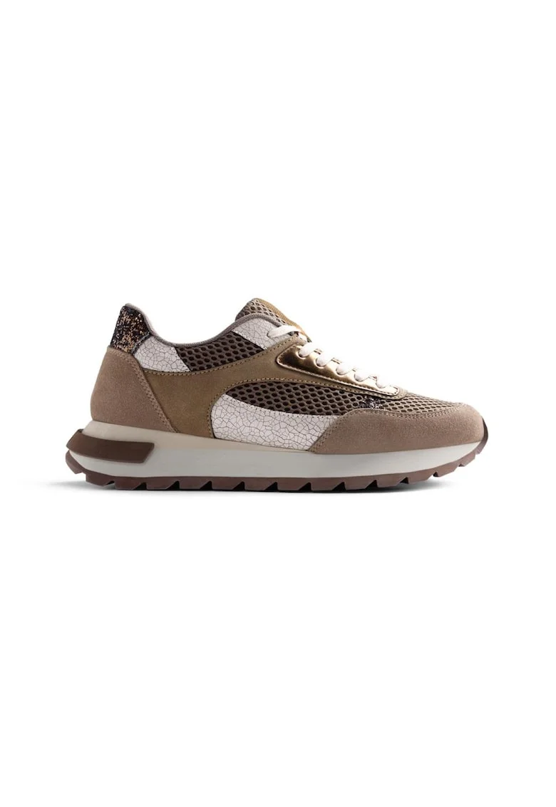 Pantofi sport wedge cu garnituri de piele si plasa Funkley, Maro taupe