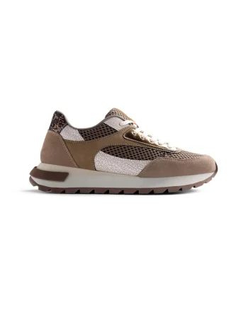 Pantofi sport wedge cu garnituri de piele si plasa Funkley, Maro taupe
