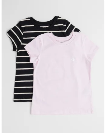 Set de tricouri de bumbac cu decolteu la baza gatului - 2 piese, Negru/Roz pastel