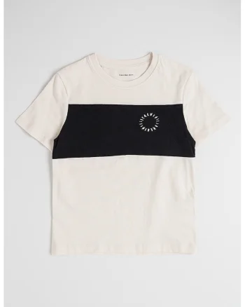 Tricou de bumbac cu decolteu la baza gatului, Negru/Bej deschis