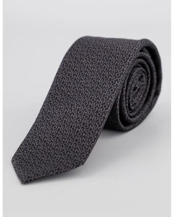 Cravata de matase cu model logo, Negru