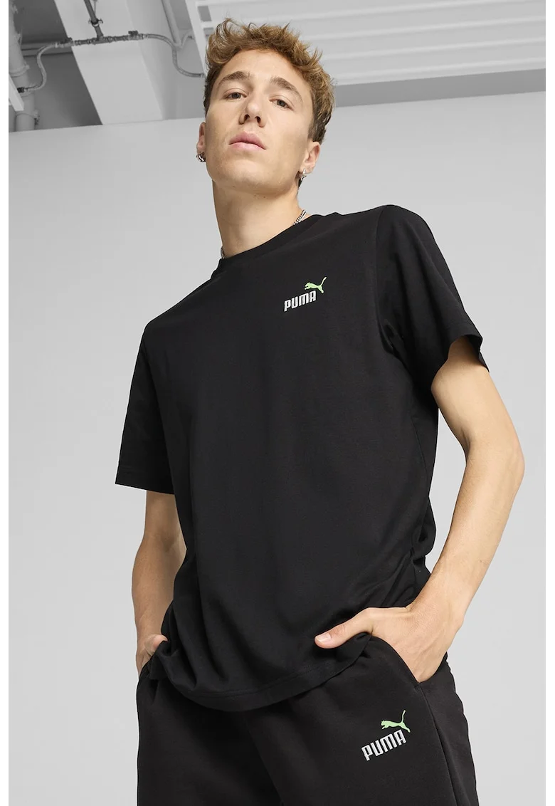 Tricou de bumbac cu decolteu la baza gatului ESS Boxy Tee, Negru stins