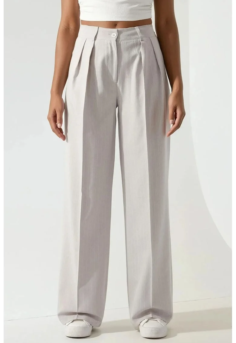 Pantaloni pentru dama,  Palazzo, cu dungi, gri, Gri deschis