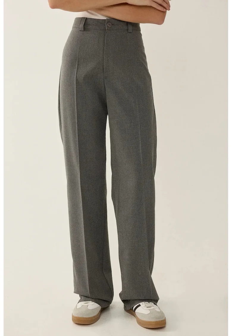 Pantaloni dama,  talie inalta, gri, poliester-viscoza, Gri