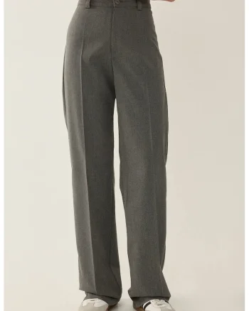 Pantaloni dama,  talie inalta, gri, poliester-viscoza, Gri