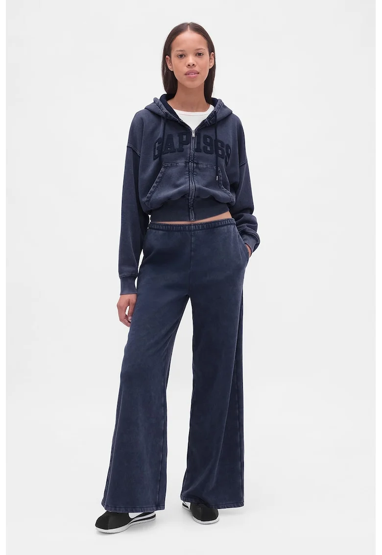 Pantaloni de trening cu croiala evazata Vintage, Albastru inchis
