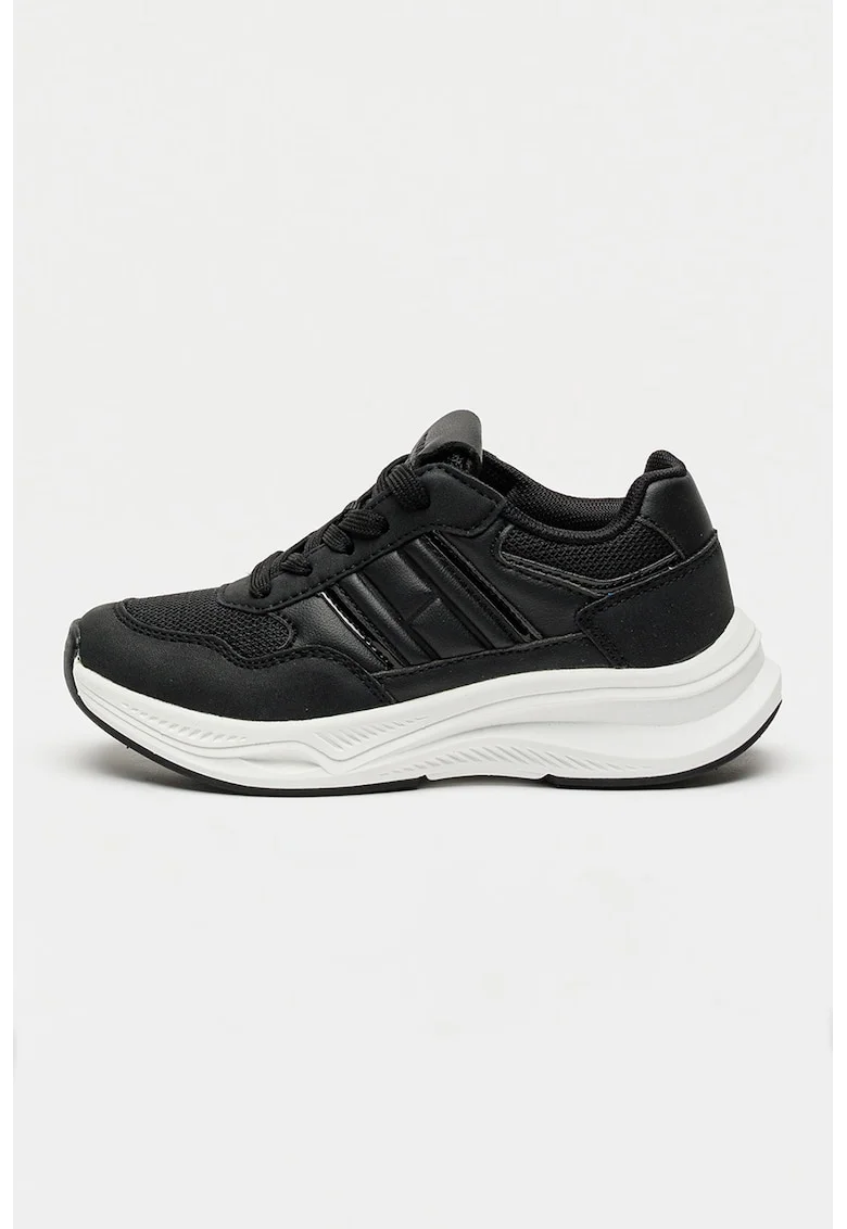 Pantofi sport de piele ecologica si material textil, Negru