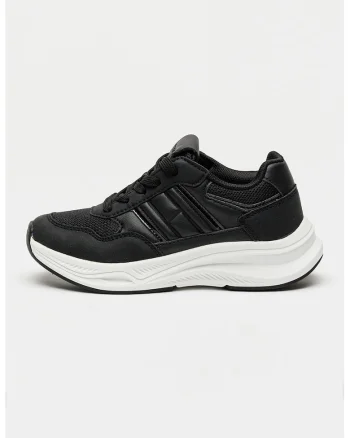 Pantofi sport de piele ecologica si material textil, Negru
