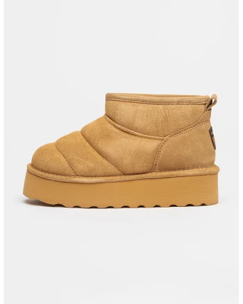Ghete pull-on din piele intoarsa, Maro nisip