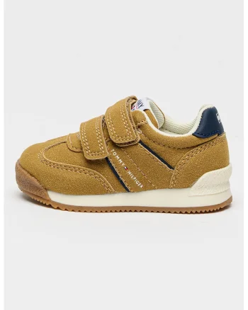 Pantofi sport low-cut cu velcro, Maro camel/Bleumarin