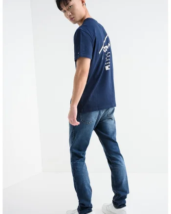 Tricou de bumbac cu imprimeu logo pe partea din spate Signature, Alb/Bleumarin