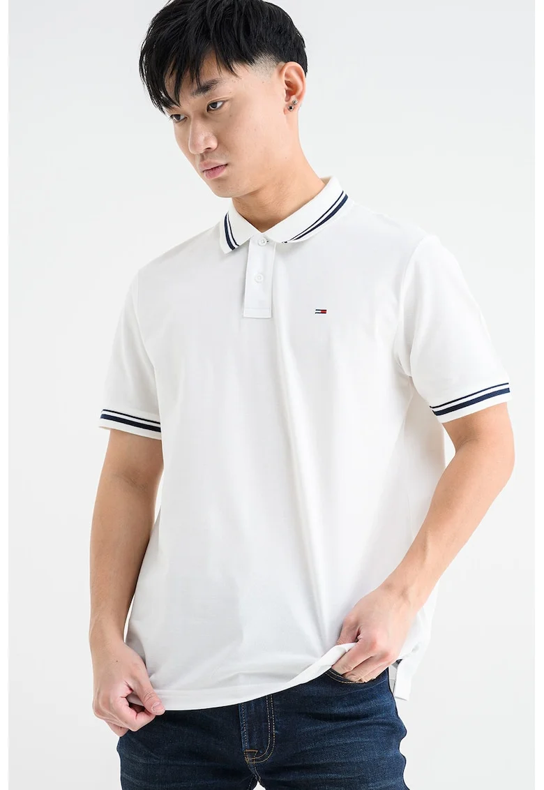 Tricou regular fit cu terminatii contrastante, Alb/Albastru ultramarin
