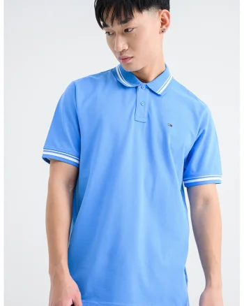 Tricou regular fit cu terminatii contrastante, Alb/Albastru deschis