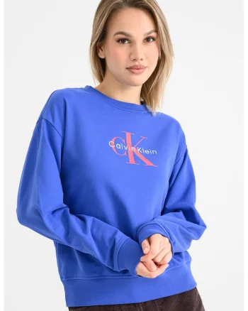 Bluza de trening cu maneci cazute si imprimeu logo, Albastru indigo/Rosu vermillion