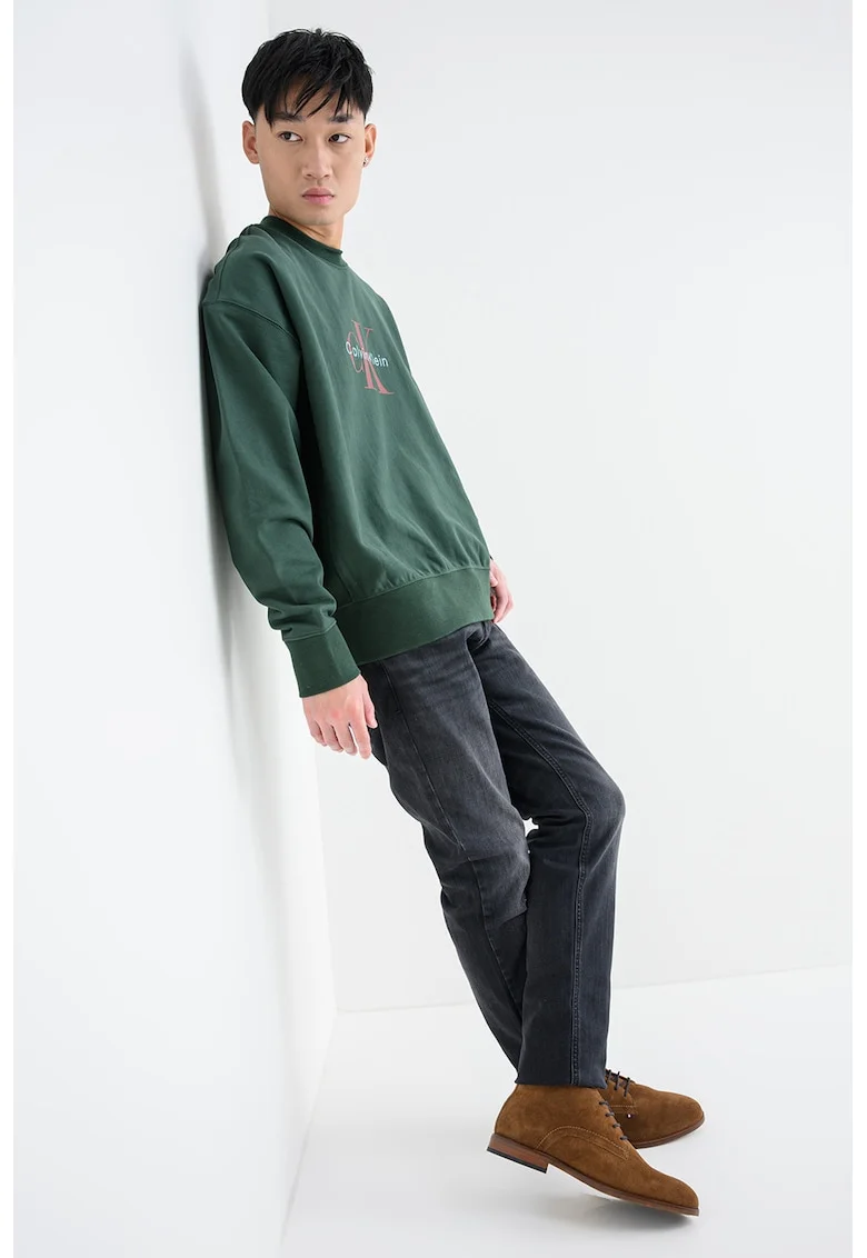 Bluza de trening din amestec de bumbac cu imprimeu logo, Visiniu/Verde englez